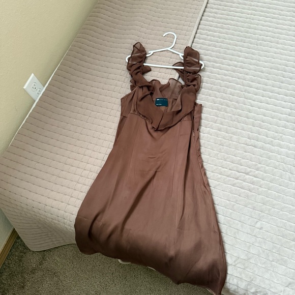 ASOS Brown Ruffle Slip Mini Dress - Picture 2 of 4